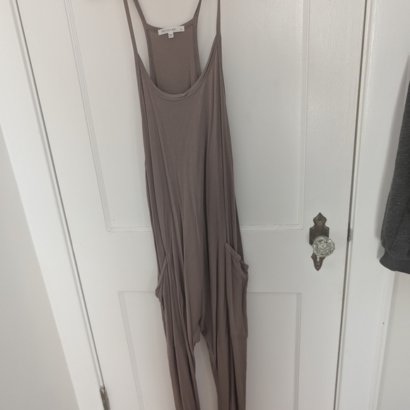 Pants - Sleeveless Taupe Jumper Romper with Pockets